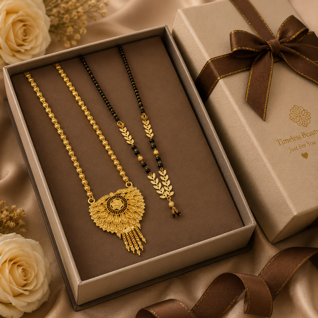 ✨ Premium Gold Plated Dual Mangalsutra Combo | Long Peacock Moti Mala (30 Inch) + Short Leaf Design (24 Inch) 💖