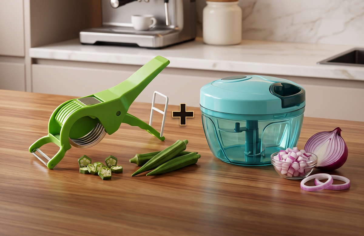 2 Vegetable Chopper + Cutter Combo with Stainless Steel Sharp Blades