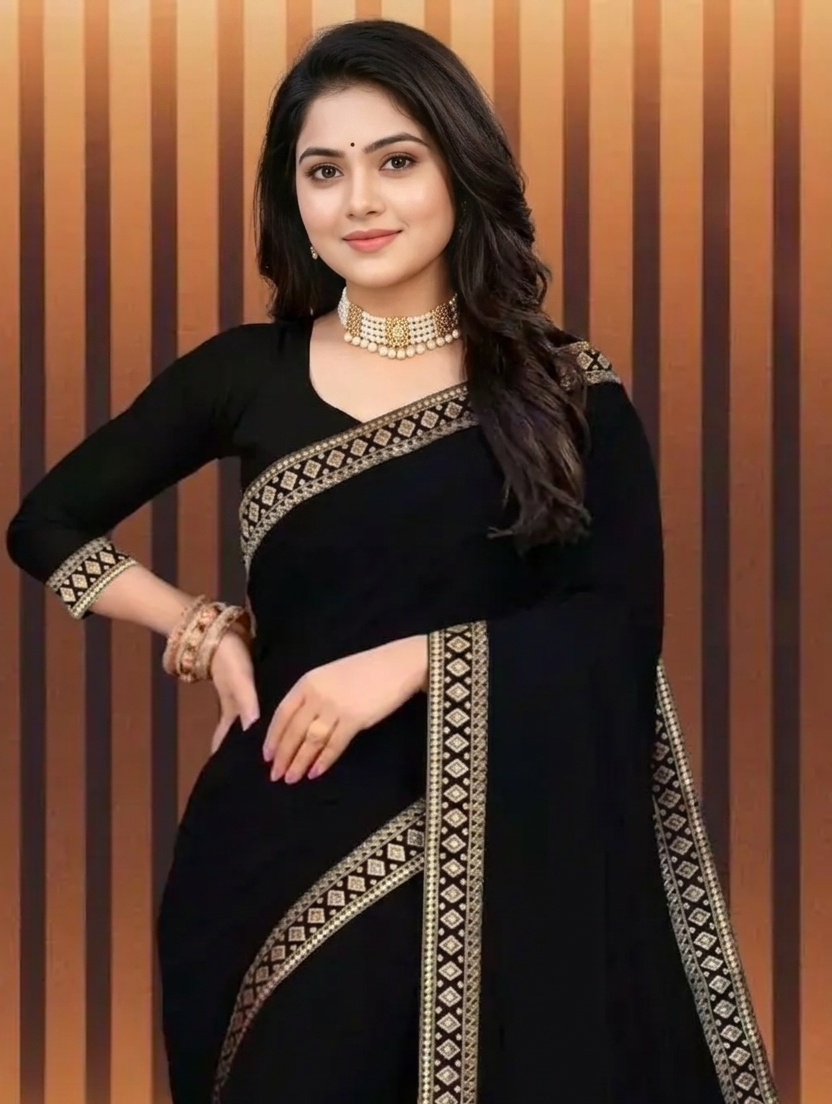 ✨ Soft Lycra Blend Solid Saree for Women | Elegant Border Design | Party & Festive Wear 💃
