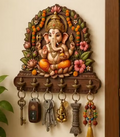 🙏 Wooden Ganesha Key Holder with 6 Hooks