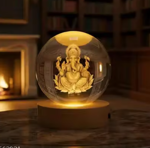 🪔 3D Ganesh Crystal Ball Night Lamp