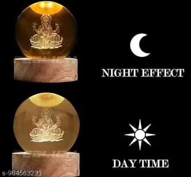 🪔 3D Ganesh Crystal Ball Night Lamp