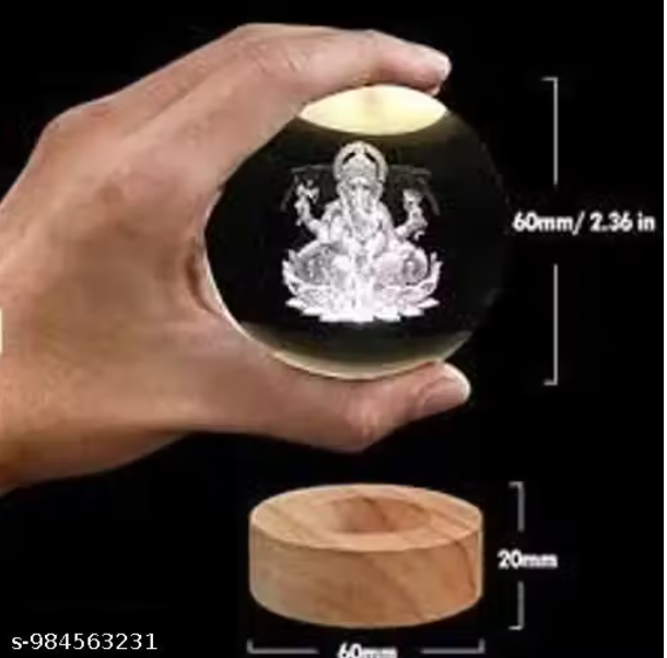 🪔 3D Ganesh Crystal Ball Night Lamp