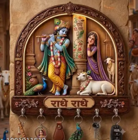 ✨ Radhe Radhe Wall Key Stand – 5 Hooks