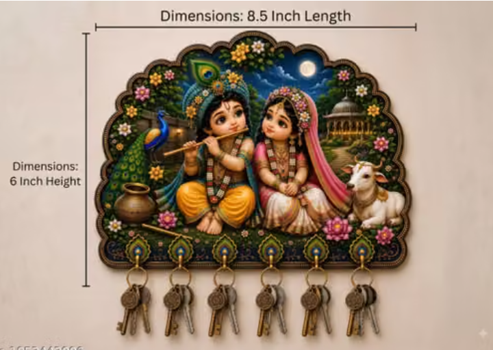 🙏 Wooden Bal Radha Krishna Key Holder