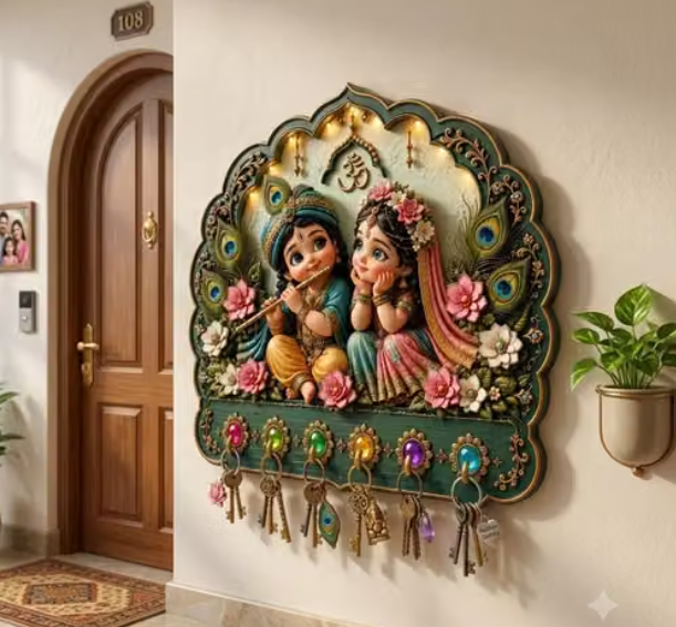 🏡 Beautiful Radha Krishna Wall Key Stand