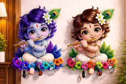 🙏 Little Krishna Wooden Key Holder – Pack of 4