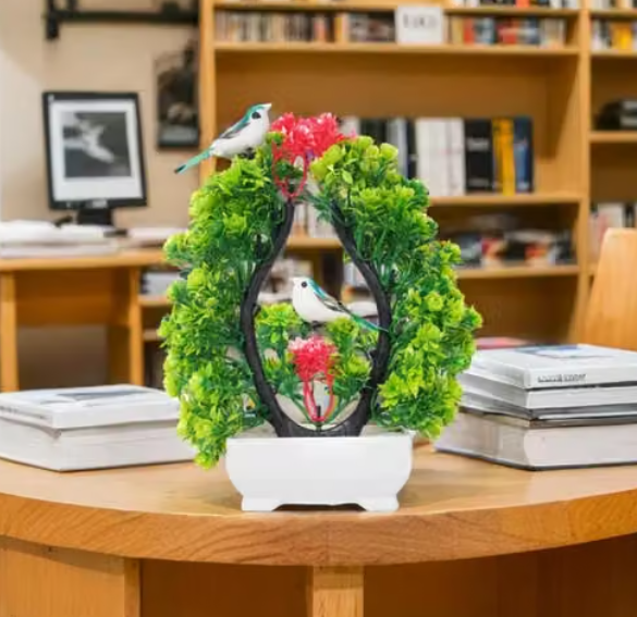 🌳 Artificial Bonsai Tree with LED & Sparrows