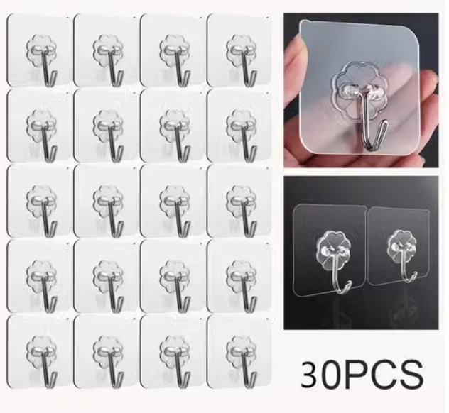 🪝 Waterproof Strong Adhesive Wall Hooks – Pack of 30