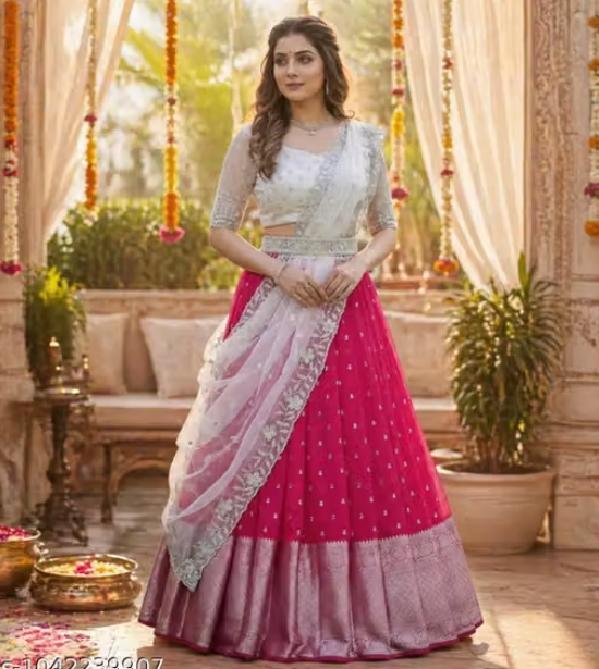 Silki Lehanga + Blouse Along With Banarashi Silk Duppta
