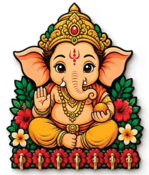 🙏 Wooden Ganesha Key Holder for Wall