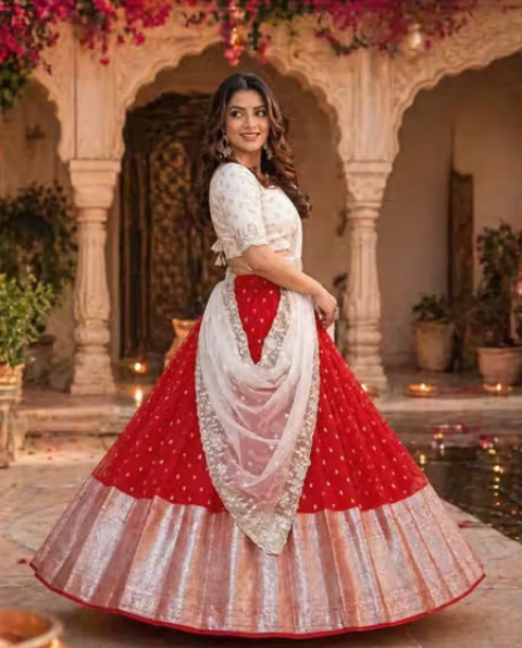 Silki Lehanga + Blouse Along With Banarashi Silk Duppta