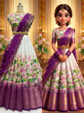 Half Saree + Print Design + Jacquard Border & Rangoli Silk Dupatta