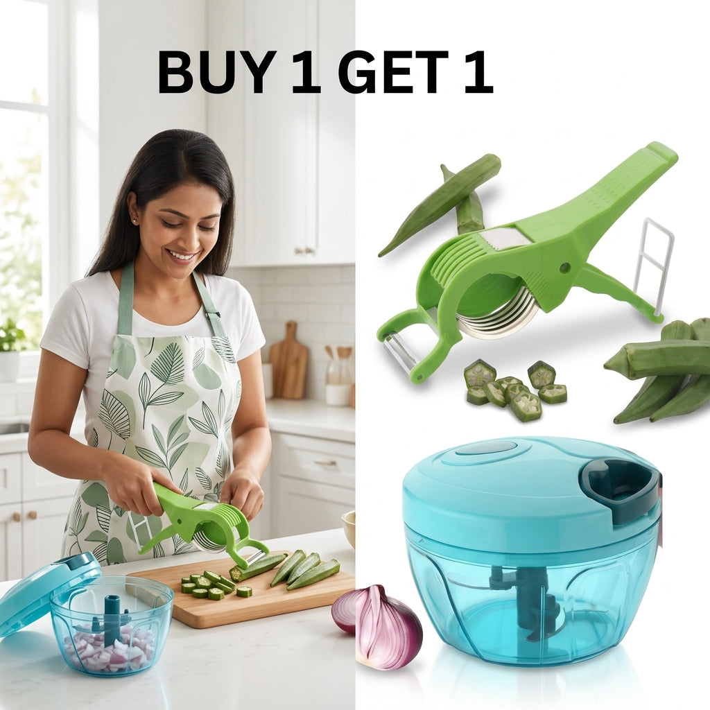 2 Vegetable Chopper + Cutter Combo with Stainless Steel Sharp Blades