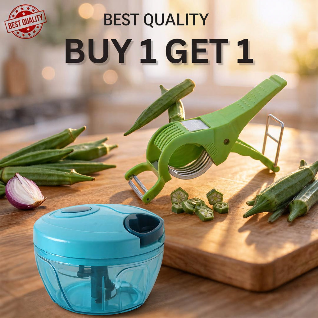 2 Vegetable Chopper + Cutter Combo with Stainless Steel Sharp Blades