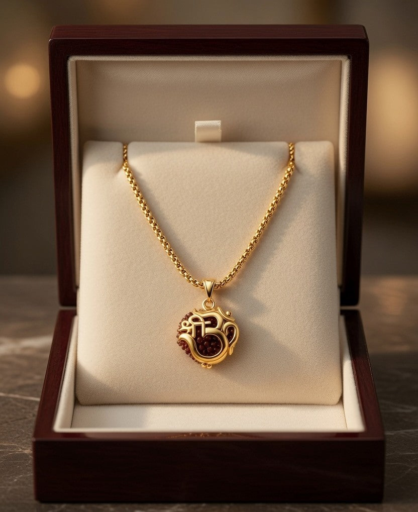 ✨ Sacred Om Rudraksha Pendant with Chain  🕉️