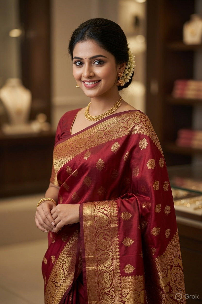 ✨ Pure Banarasi Silk Saree with Blouse | Rich Gold Zari Work | Wedding & Festive Special ❤️