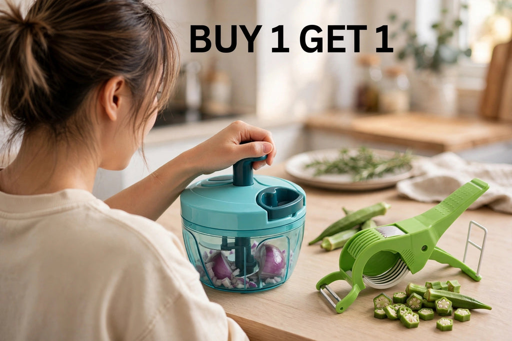 2 Vegetable Chopper + Cutter Combo with Stainless Steel Sharp Blades