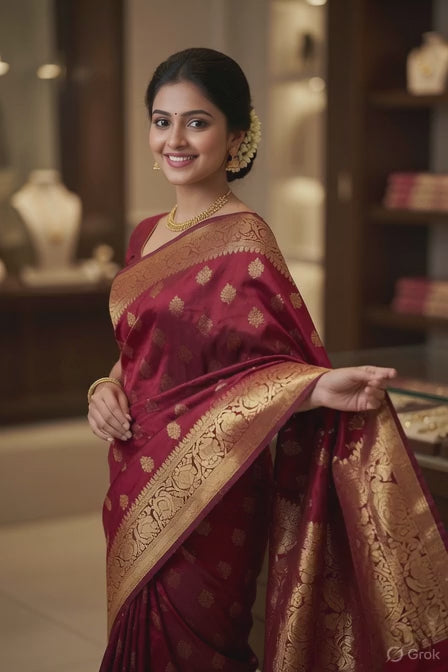 ✨ Pure Banarasi Silk Saree with Blouse | Rich Gold Zari Work | Wedding & Festive Special ❤️