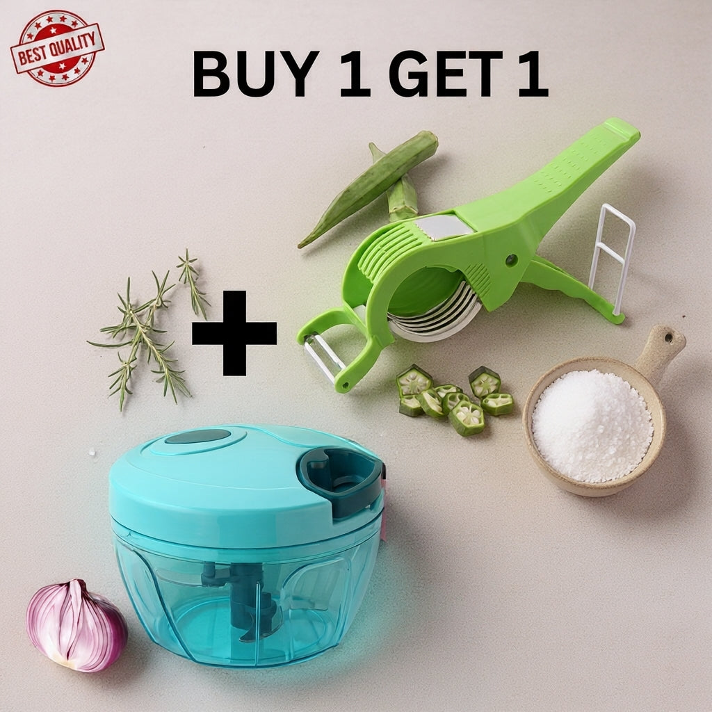 2 Vegetable Chopper + Cutter Combo with Stainless Steel Sharp Blades