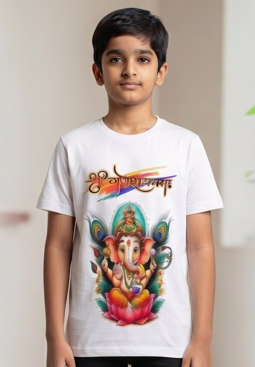 🙏 Ganesh Ji Printed T-Shirt for Kids